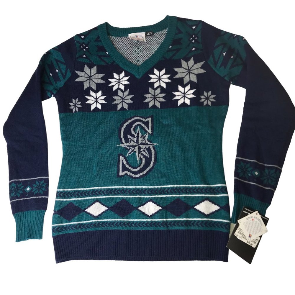 New NWT Seattle Mariners Baseball Sweater.  Long Sleeve V-Neck.  Size Women's M.